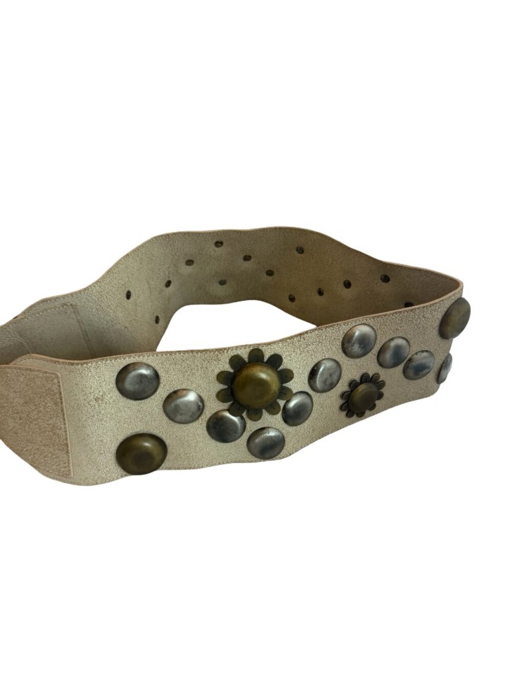 Beige Floral Stud Wide Belt Unique Y2k Retro Vintage 40" Long Women's